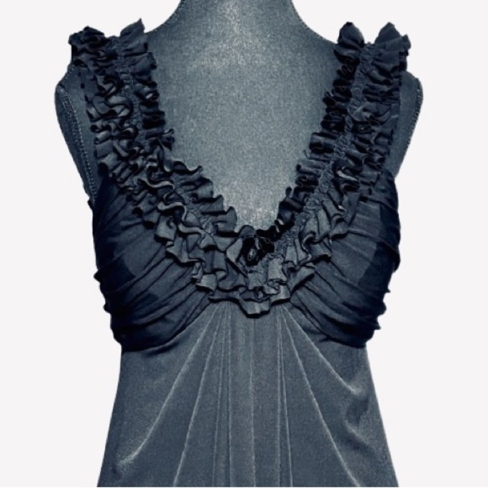 Maggy London Size 12 Spandex Dress Sleeveless Ruffled Black Cocktail Large - Picture 6 of 10
